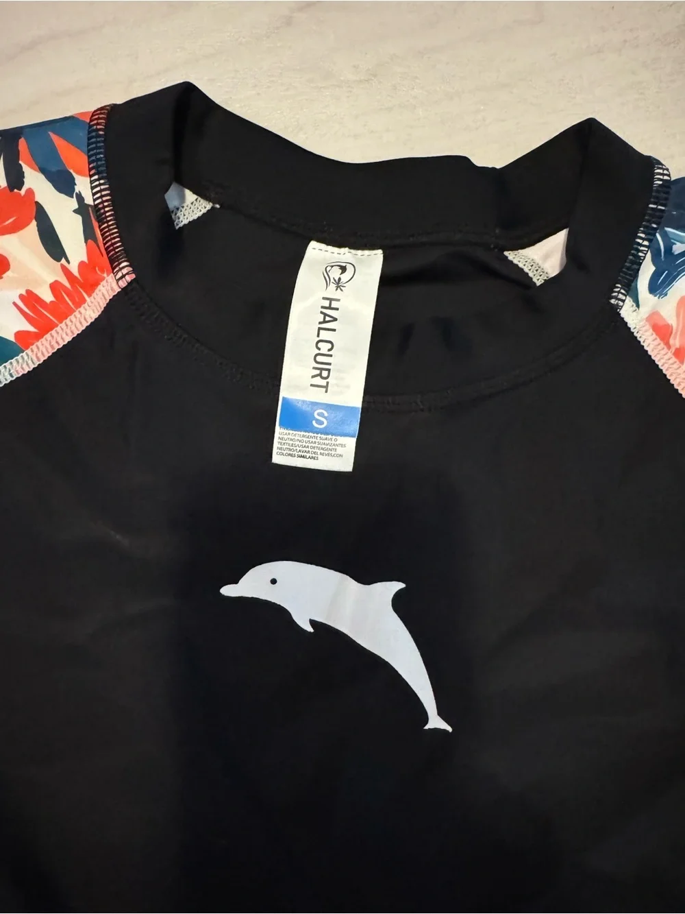 Teen Floral Rash Guard Set - Black Top with Coral Floral Shorts